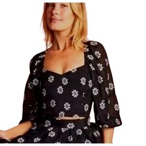 Buru Balloon Sleeve Bustier Cropped Floral Top | Sz S, Black White | NEW $128